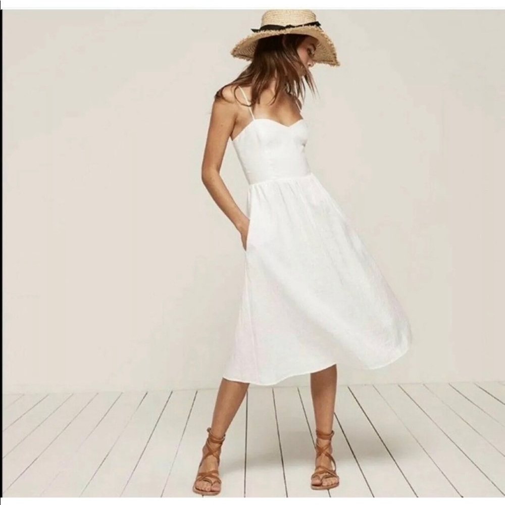 Reformation Olivia Linen White Midi Dress